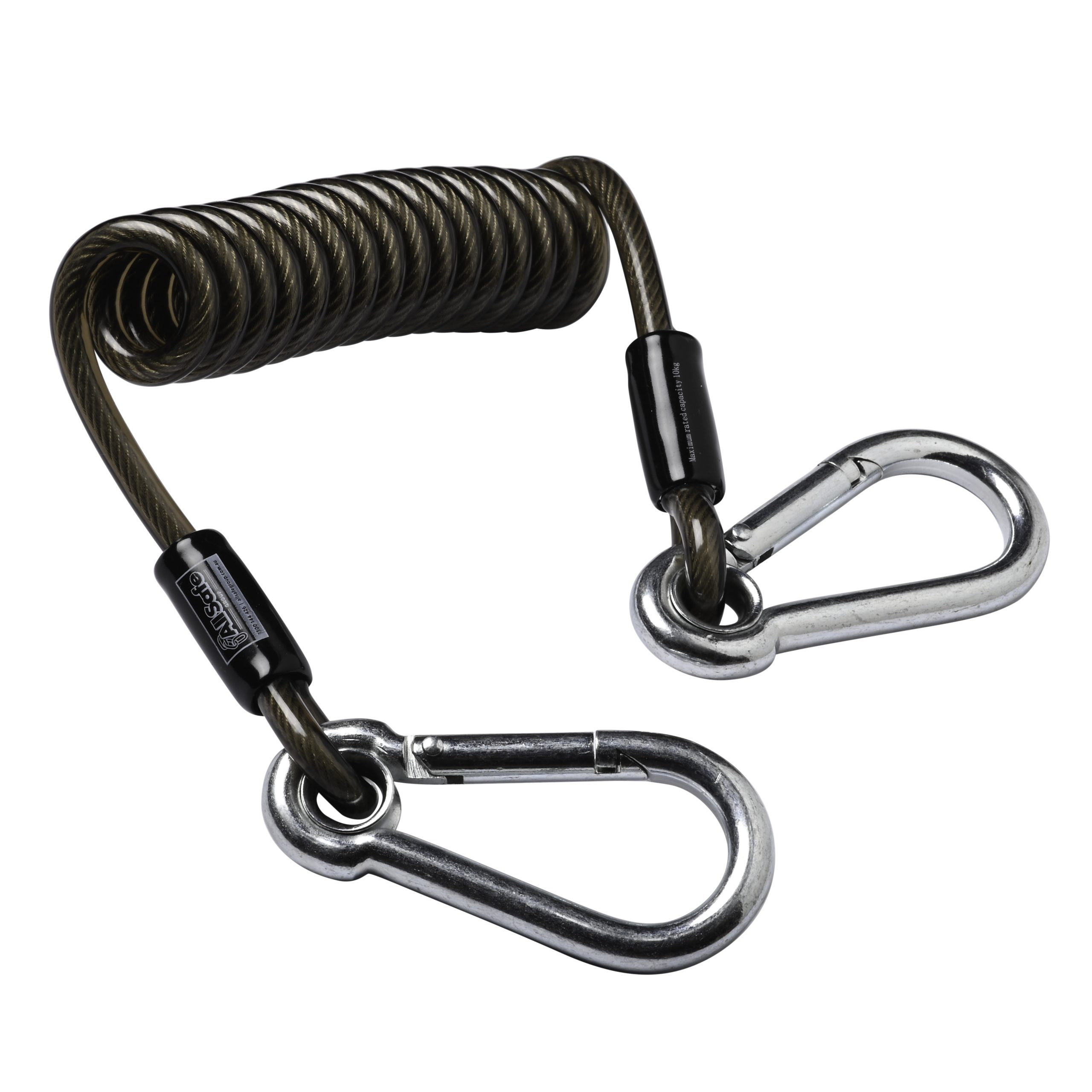 Tool Lanyard, PVC Coated Wire Rope Coiled w/ Snap Hooks - WLL 10kg ...